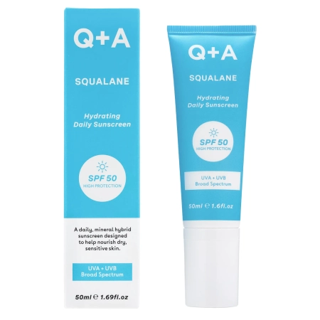 Q+A - Squalane SPF50 Hydrating Facial Sunscreen - Drėkinamasis Veido Kremas su Skvalanu ir SPF50 - 50ml