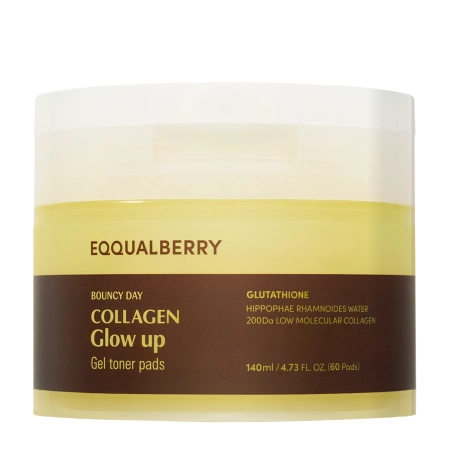 EQQUALBERRY - Collagen Glow Up Gel Toner Pad - Skaistinamosios Veido Pagalvėlės - 60vnt/140ml