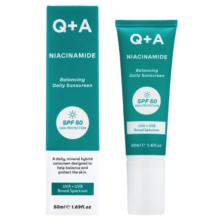 Q+A - Niacinamide SPF50 Balancing Facial Sunscreen - Balansuojantis Apsauginis Kremas nuo Saulės Veidui su Niacinamidu ir SPF50 - 50ml
