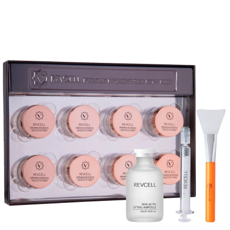 REVCELL - Premium Intensive Skin Activ Fiber Set - Stangrinamasis ir Drėkinamasis Veido Rinkinys - Siūlai + Ampulė - 8vnt + 55ml