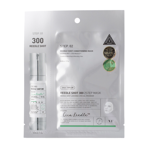 VT Cosmetics - Reedle Shot 300 2Step Mask - Stangrinamoji Lakštinė Veido Kaukė - 1,5 g + 25 g