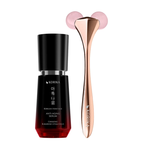 KORIKA - Anti-age Skincare Set - Anti-aging Serum 30 ml & 3D Face Roller - Rinkinys nuo Raukšlių - Serumas + Veido Volelis - 30ml+1vnt