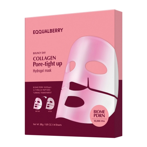 EQQUALBERRY - Collagen Pore Tight Up Hydrogel Mask - Poras Siaurinančių Kolageno Veido Kaukių Rinkinys - 4x30g