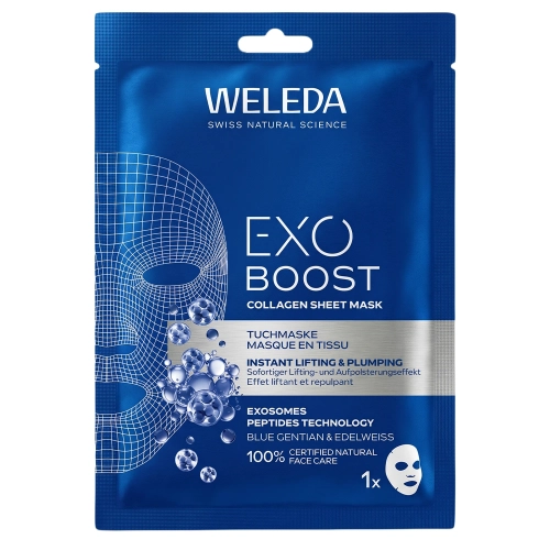 WELEDA - Exo Boost Collagen Sheet Mask - Kolageno Lakštinė Kaukė su Vasariniu Gencijonu ir Alpine Liūtpėde - 1 vnt/20ml