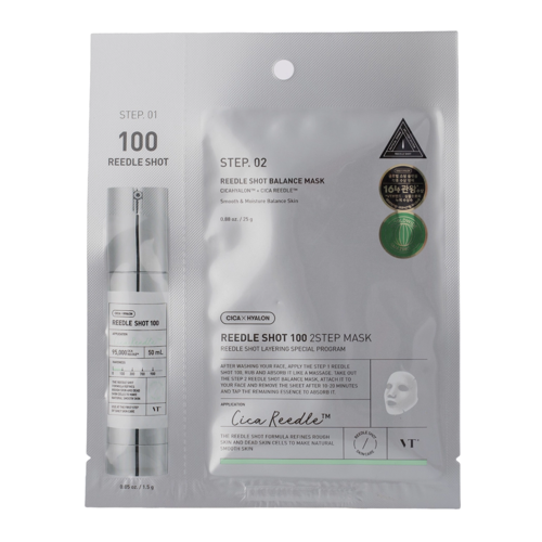 VT Cosmetics - Reedle Shot 100 2Step Mask - Stangrinamoji Lakštinė Veido Kaukė - 1,5 g + 25 g