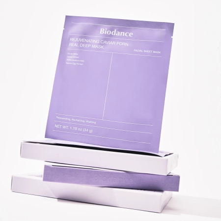 Biodance - Rejuvenating Caviar PDRN Real Deep Mask - Kolageno Lakštinių Kaukių Rinkinys su PDRN - 4vnt/34g