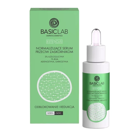 BasicLab – Atkemšantis ir Mažinantis – Normalizuojantis Serumas nuo Inkštirų su 5 % Azeloglicinu ir 1 % BHA – 30 ml