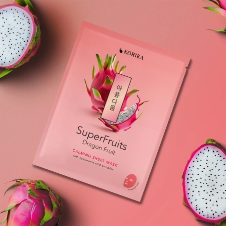 KORIKA - Superfruits Calming Sheet Mask Dragon Fruit - Raminamoji Lakštinė Kaukė Veidui - 1vnt/25g