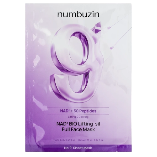 Numbuzin - No.9 NAD Bio Lifting Full Cover Facial Mask - Veido Kaukė su NAD Kofermentu - 26ml