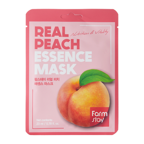 Farmstay - Real Peach Essence Mask – Gaivinamoji Lakštinė Kaukė su Persikų Ekstraktu – 1 vnt. (23 ml)