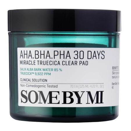 Some By Mi - AHA BHA PHA 30 Days Miracle Truecica Clear Pad – Probleminės Odos Šveitimo Padeliai – 70 vnt.