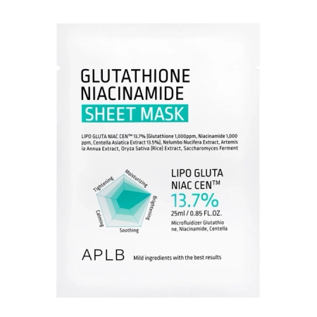 APLB - Glutathione Niacinamide Sheet Mask - Šviesinanti Lakštinė Veido Kaukė - 1vnt/25ml