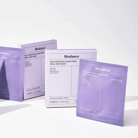 Biodance - Rejuvenating Caviar PDRN Real Deep Mask - Kolageno Lakštinių Kaukių Rinkinys su PDRN - 4vnt/34g
