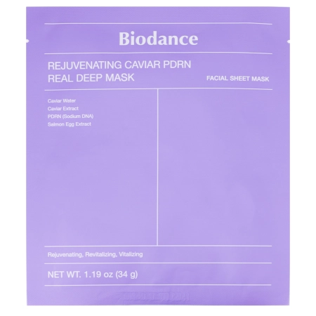 Biodance - Rejuvenating Caviar PDRN Real Deep Mask - Kolageno Lakštinių Kaukių Rinkinys su PDRN - 4vnt/34g