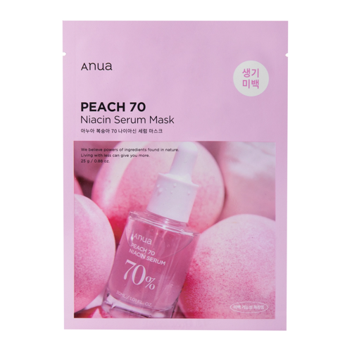 Anua - Peach 70% Niacin Serum Mask – Šviesinamoji Lakštinė Kaukė su 70 % Persikų Ekstraktu – 1 vnt. / 25 ml