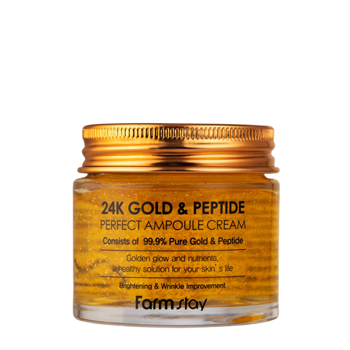 Farmstay - 24K Gold & Peptide Perfect Ampoule Cream – Kreminė Veido Ampulė su Peptidais – 80 ml