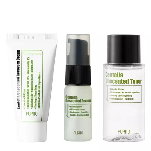 Purito - Centella Unscented Mini Kit - Produktų rinkinys be kvapų su azijine centella rinkinys