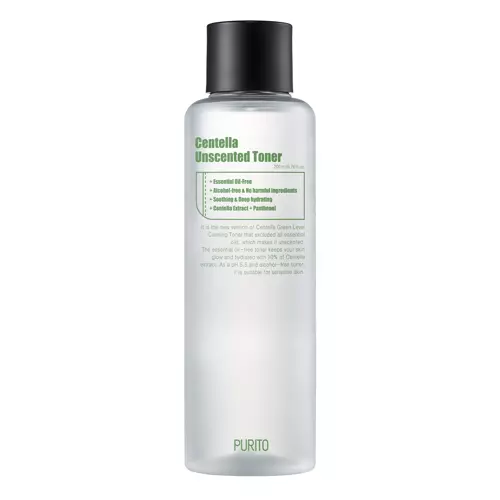 Purito - Centella Unscented Toner - Tonikas be kvapiųjų medžiagų su azijinės centelės ekstraktu - 200ml