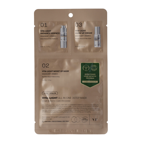 VT Cosmetics - Vita-Light All In One 3Step Mask – Šviesinamoji Lakštinė Veido Kaukė – 1,5 g + 1,5 g + 25 g