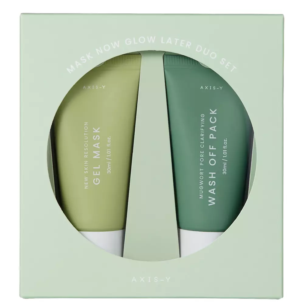 Axis-y - Mask Now Glow Later Duo Set – Valomoji Veido Kaukė 30 ml + Vėsinamoji Veido Kaukė 30 ml