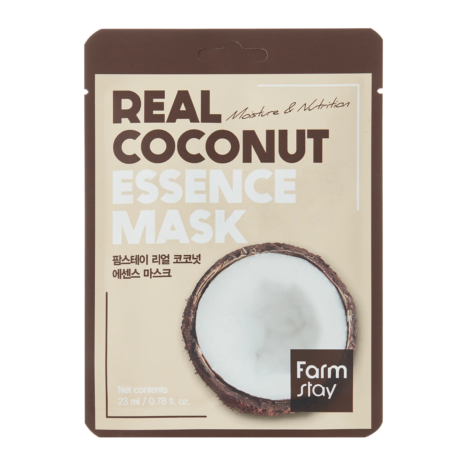 Farmstay - Real Coconut Essence Mask – Drėkinamoji ir Maitinamoji Lakštinė Kaukė su Kokosu – 1 vnt. (23 ml)