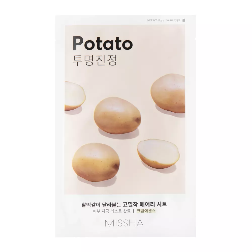 Missha - Airy Fit Sheet Mask - Potato - Raminanti ir Šviesinanti Lakštinė Veido Kaukė - 19 g