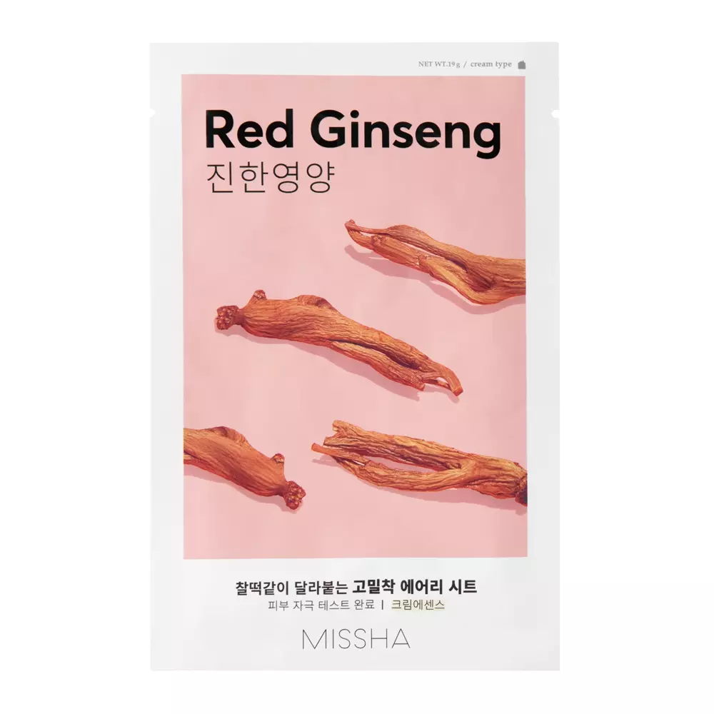 Missha - Airy Fit Sheet Mask - Red Ginseng - Maitinamoji Lakštinė Veido Kaukė - 19 g