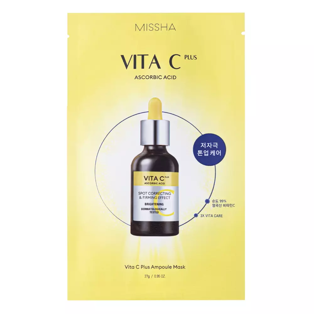 Missha - Vita C Plus Spot Correcting & Firming Ampoule Sheet Mask – Šviesinamoji Lakštinė Kaukė su Vitaminu C – 27 g