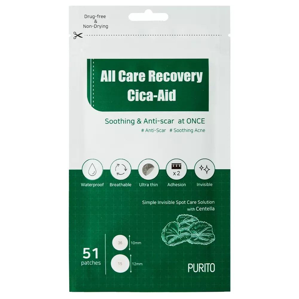 Purito - All Care Recovery Cica - Aid - Cica pleistras nuo odos trūkumų - 51vnt