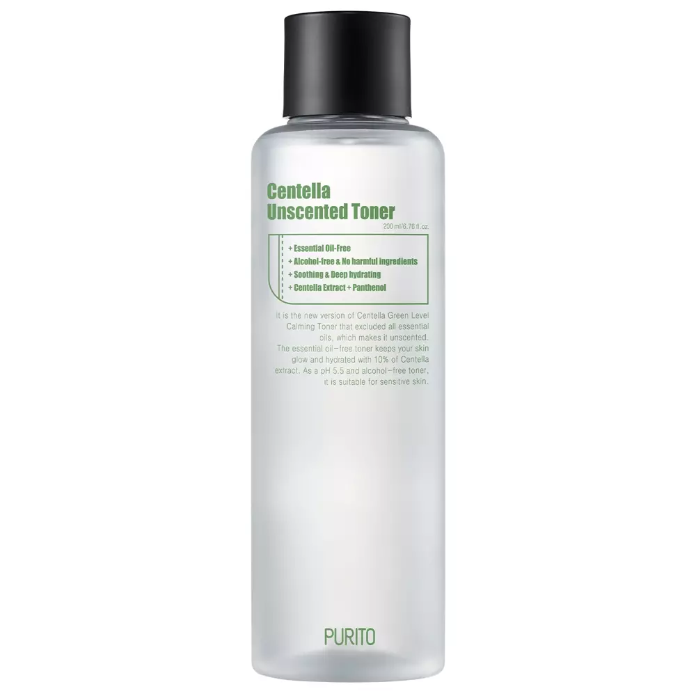 Purito - Centella Unscented Toner - Tonikas be kvapiųjų medžiagų su azijinės centelės ekstraktu - 200ml