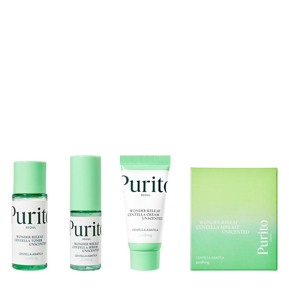 Purito Seoul - Wonder Releaf Centella Mini Kit Unscented – Raminamųjų Produktų Be Kvapiųjų Medžiagų Rinkinys