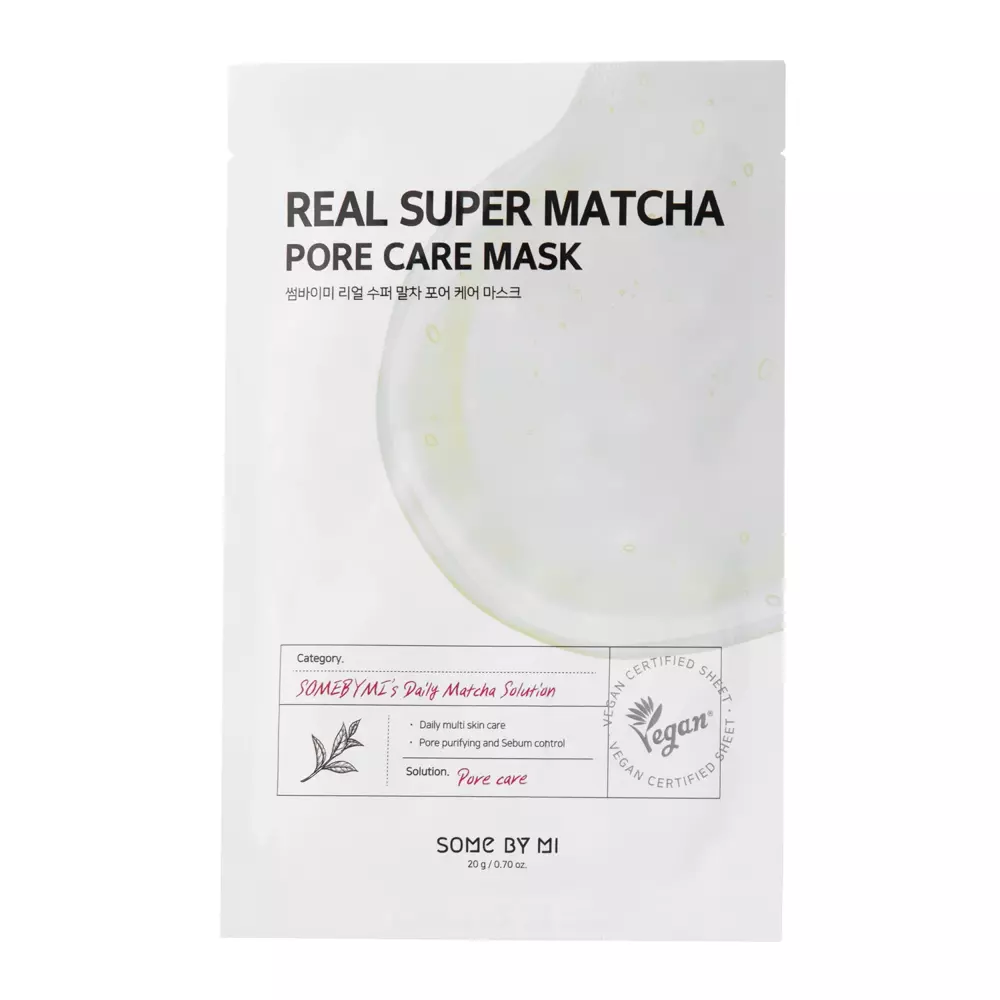 Some By Mi - Real Super Matcha Pore Care Mask - Valomoji padėkliukų kaukė - 20g