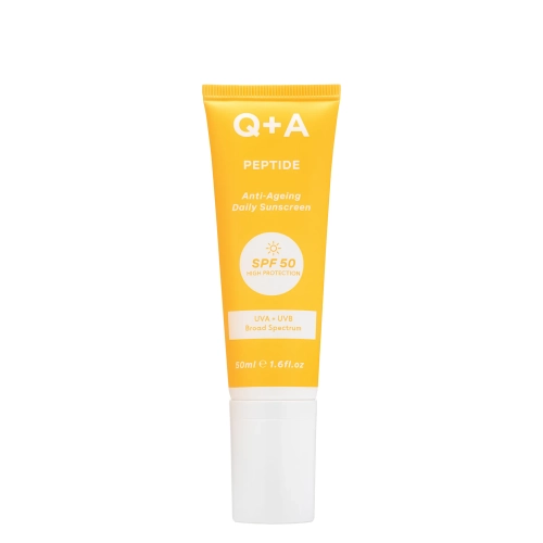 Q+A - Peptide SPF50 Anti-Ageing Facial Sunscreen - Senėjimo Požymius Mažinantis Apsauginis Kremas nuo Saulės Veidui su Peptidu ir SPF50 - 50ml