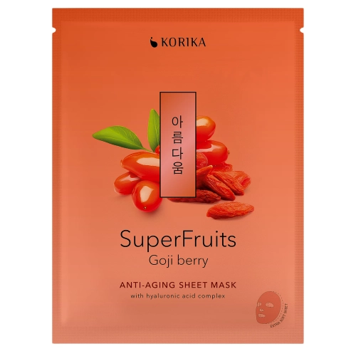 KORIKA - Superfruits Anti-aging Sheet Mask Goji Berry - Lakštinė Kaukė Nuo Raukšlių Veidui - 1vnt/25g